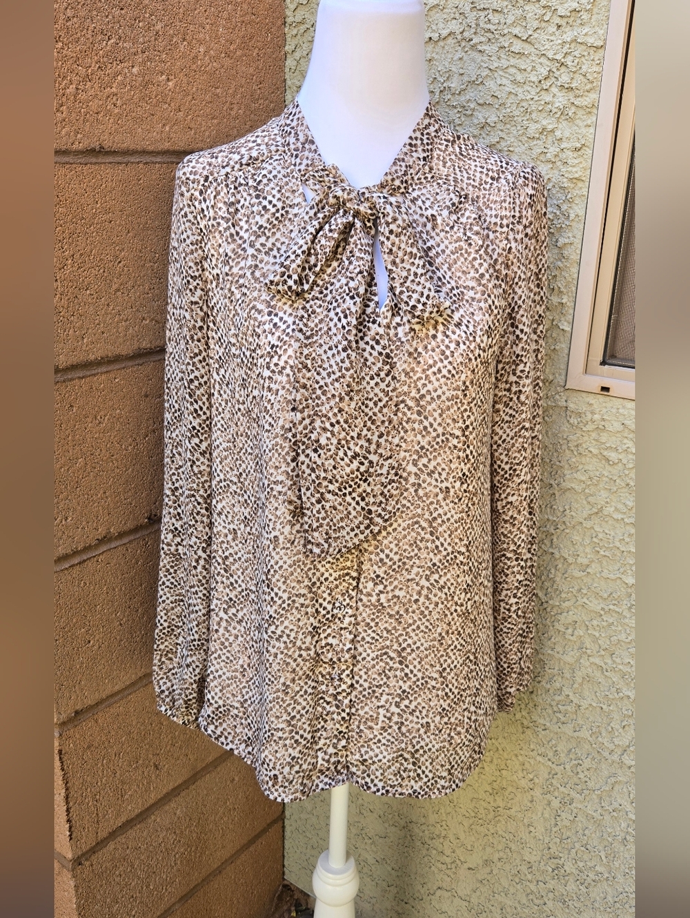 DR2 Tie-Neck Leopard Print Blouse - Neutral
